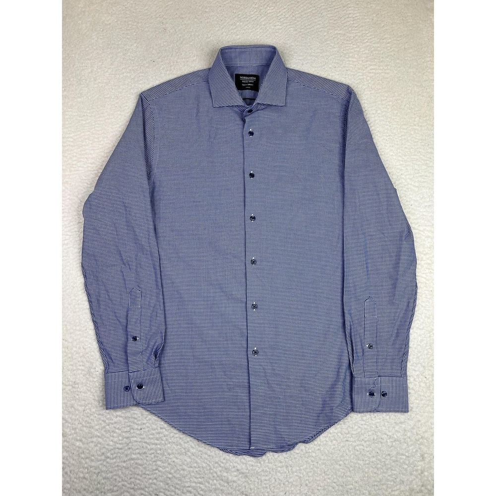 Nordstrom Men's Shop Dress Shirt Mens 14.5 32/33 Blue Tech-Smart Trim Fit LS